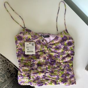 Zara Floral Ruched Tank Bouse NWT